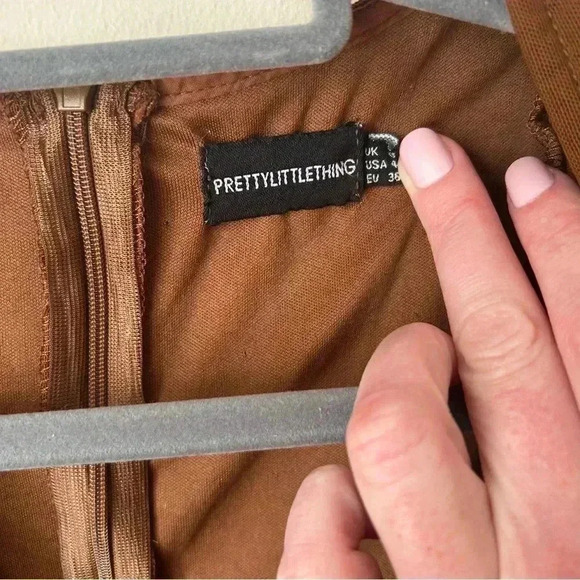 PrettyLittleThing Chocolate Underwire Detail Ruched Mesh Maxi Dress Size 4 - Picture 8 of 9